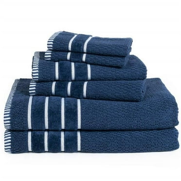 Bedford Home 67A-74186 Home 100 Percent Cotton Rice Weave 6 Piece Towel Set - Navy