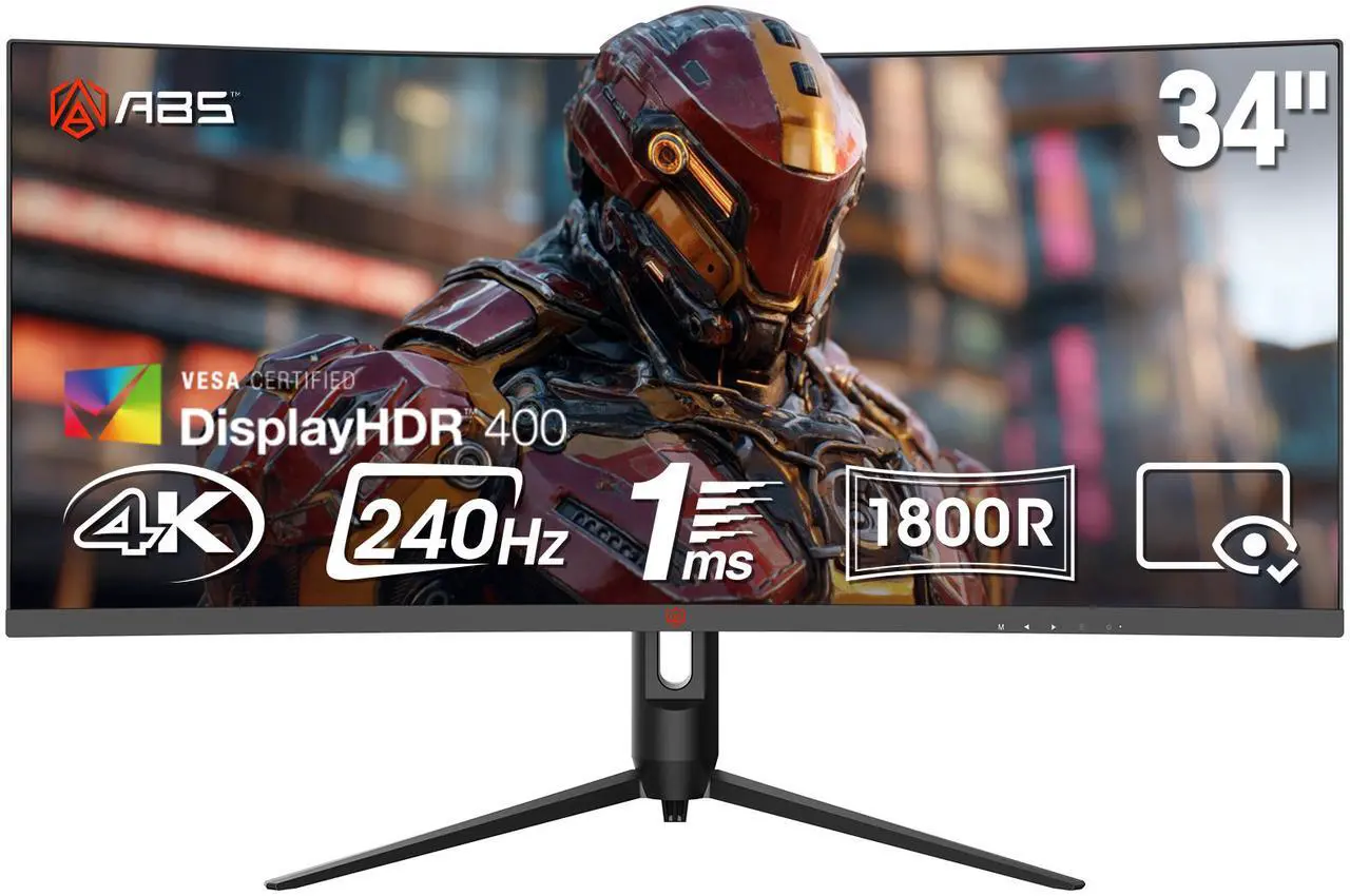 ABS 34" Ultrawide UWQHD 2K 1440P (Quasi 4K) 240Hz with AMD FreeSync 1ms HDR400 1500R Curved Gaming Computer Monitor with Height Adjustable stand GQ341NE