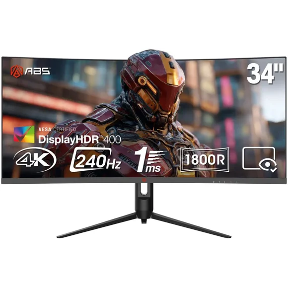 ABS 34" Ultrawide UWQHD 2K 1440P (Quasi 4K) 240Hz with AMD FreeSync 1ms HDR400 1500R Curved Gaming Computer Monitor with Height Adjustable stand GQ341NE
