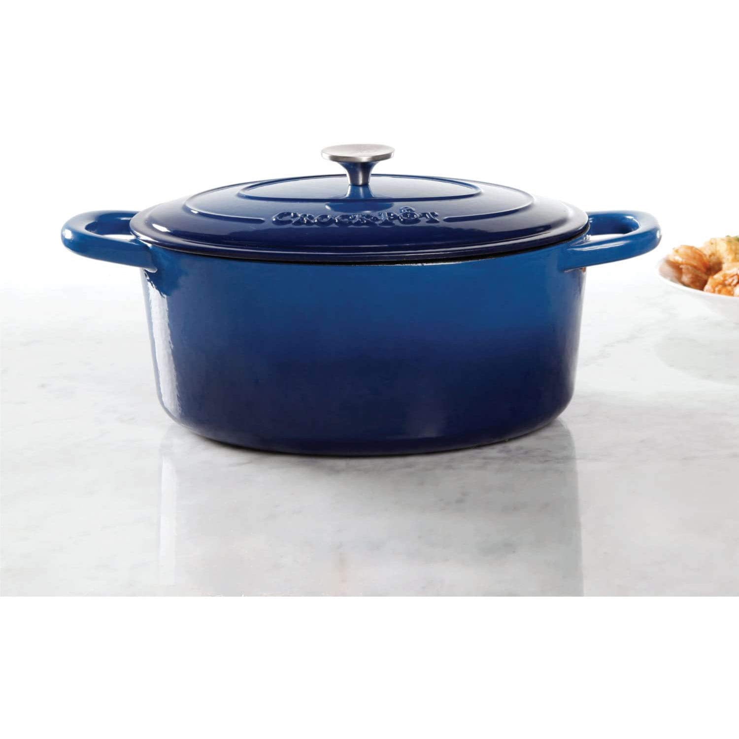Crock Pot Artisan 7 Quart Round Cast Iron Dutch Oven in Sapphire Blue