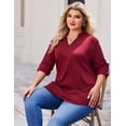 thumbnail image 6 of Zeagoo Womens Plus Size Long Sleeve Tops V Neck Plaid Roll Up Shirts Basic Casual Work Blouses, 6 of 6