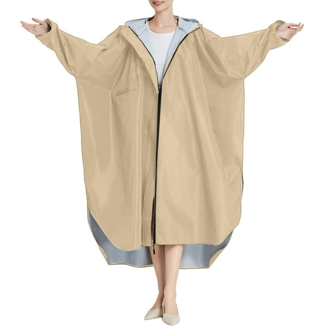 SHIXIAOO Poncho de Pluie pour Adultes Unisexe Long Imperméable Extérieur avec Capuche Matériau PU Léger à la Mode pour Cyclisme Randonnée Voyage Veste Décontractée pour Femmes Grande Taille Gilet Femme Veste à Capuche Automne