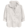 thumbnail image 3 of Lenpel Womens Long Sleeve Tops Trendy Ruffle V Neck Button down Shirts Lightweight Print Curved Hem Blouses Fall Clothes, 3 of 5