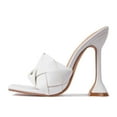 thumbnail image 3 of YDN Women Classic Square Open Toe Slide Mules Kitten High Heel Slip On Sandals Backless Daily Dress Shoes Size 7 White, 3 of 5