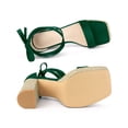 thumbnail image 4 of BLISSFUL STEP Women's Square Toe Lace Up Block High Heel Platform Sandals Emerald Green 6, 4 of 7