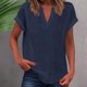 thumbnail image 2 of Vestidos Casuales Para Mujer, Blusas De Mujer De Moda Suéter de mujer de color liso de imitación de lino y lino con hombros descubiertos y cuello en V de manga corta a la moda, 2 of 5