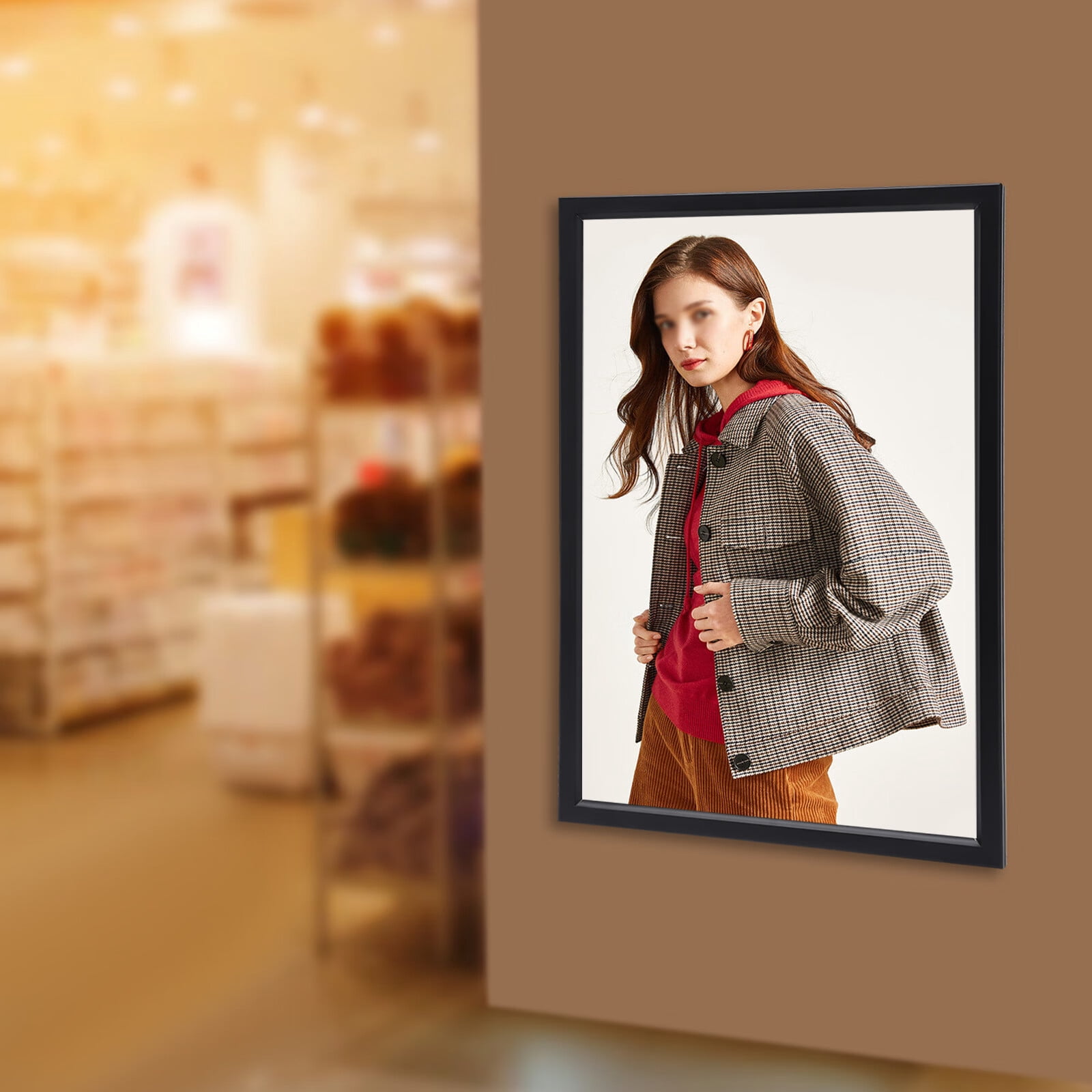 LOYALHEARTDY 24" x 36" LED Backlit Movie Poster Frame Art Picture Frame Photo Frame 110V 10W 2000lux Rectangular Light Box Advertising Display Frame Wall Mount Store Restaurant Sign Board Black