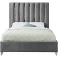 thumbnail image 6 of Velvet Upholstered Bed with Channel Tufting & Chrome Accents, 6 of 6