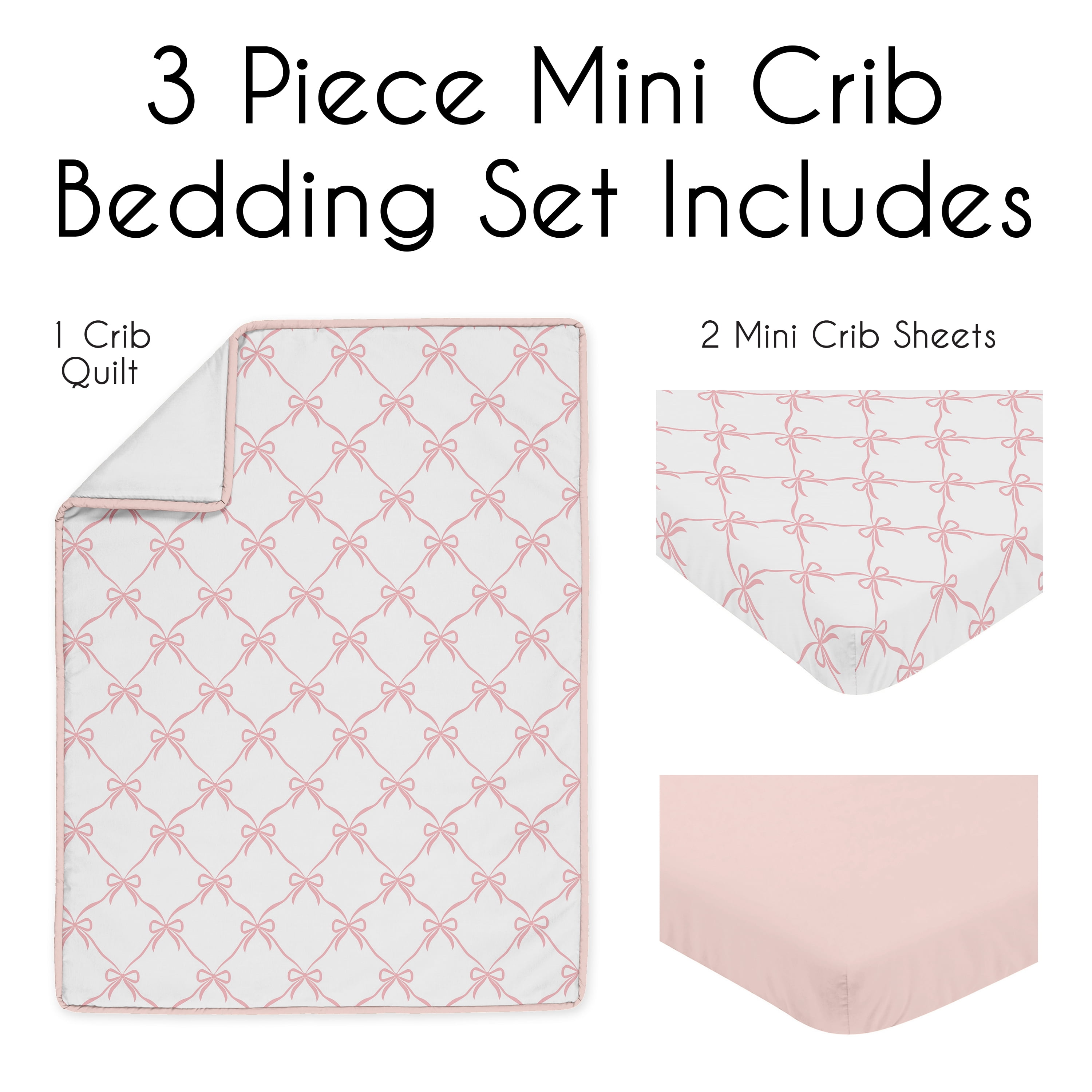 Sweet Jojo Designs Ballerina and Ballet Bows Girl Mini Crib Bedding Set 3 Piece
