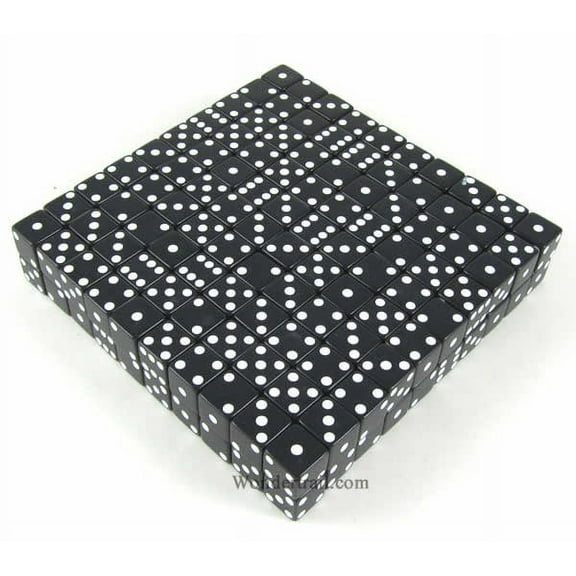 Black Opaque Dice with White Pips D6 12mm (1/2in) Bulk Pack of 200 Koplow Games