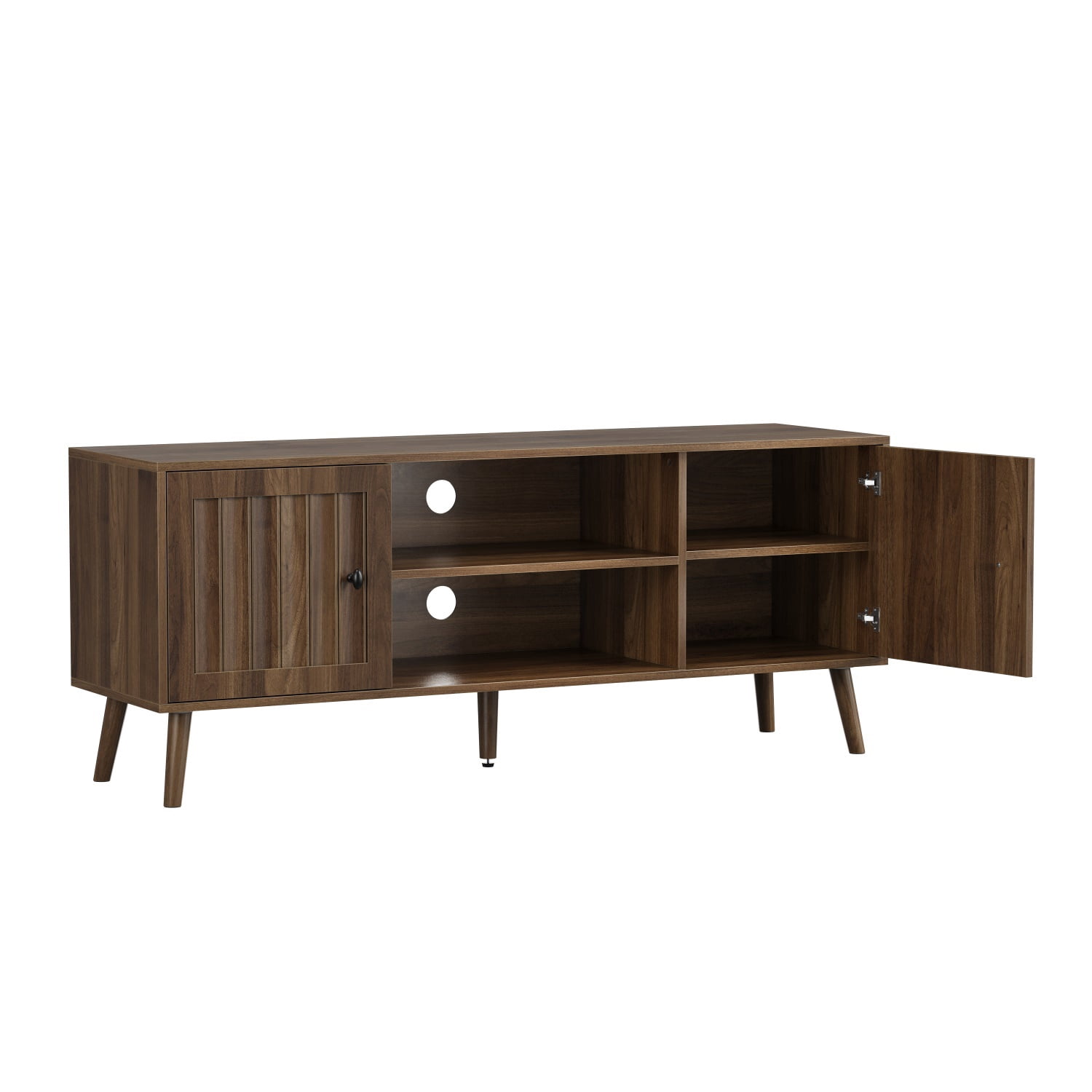 Hommoo Modern 55"W Wooden TV Stand with Adjustable Storage Shelves and Vertical Grooved Finish, Media Console Entertainment Center for Living Room and Bedroom, Walnut