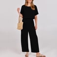 thumbnail image 5 of RYRJJ Womens Cotton Linen Summer Jumpsuits Dressy Casual One Piece Outfits Short Sleeve Crewneck Wide Leg Long Pants Rompers with Pockets(Black,XXL), 5 of 8