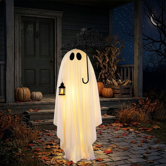 Ktaxon 5ft Halloween Animatronics Ghost Holding an Umbrella,Light-Up Decoration