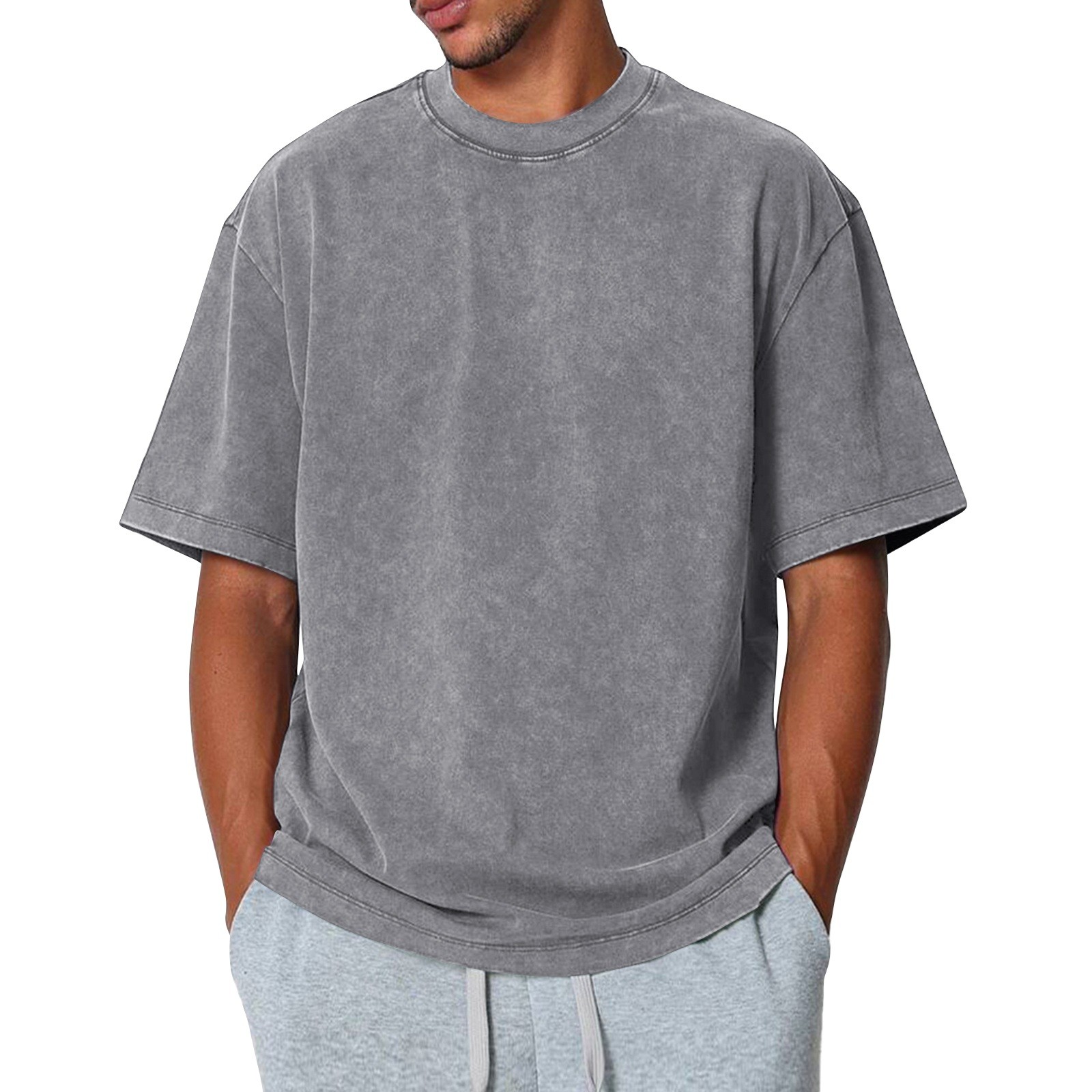 Zimjoy Mens Gray Tshirt Casual Mens Washed Cotton T Shirts Loose Fit Short Sleeve Oversized Tshirts for Men Crewneck Vintage Fashion Clothing, Gray L