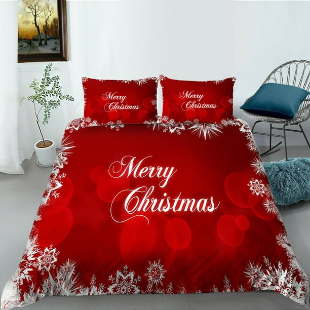 Ensemble de couvre-lit de haute qualité rouge joyeux Noël maison moderne  vêtements de lit 2/3 pièces ensemble de housse de couette ensemble de  literie, Twin (68 x 86) 