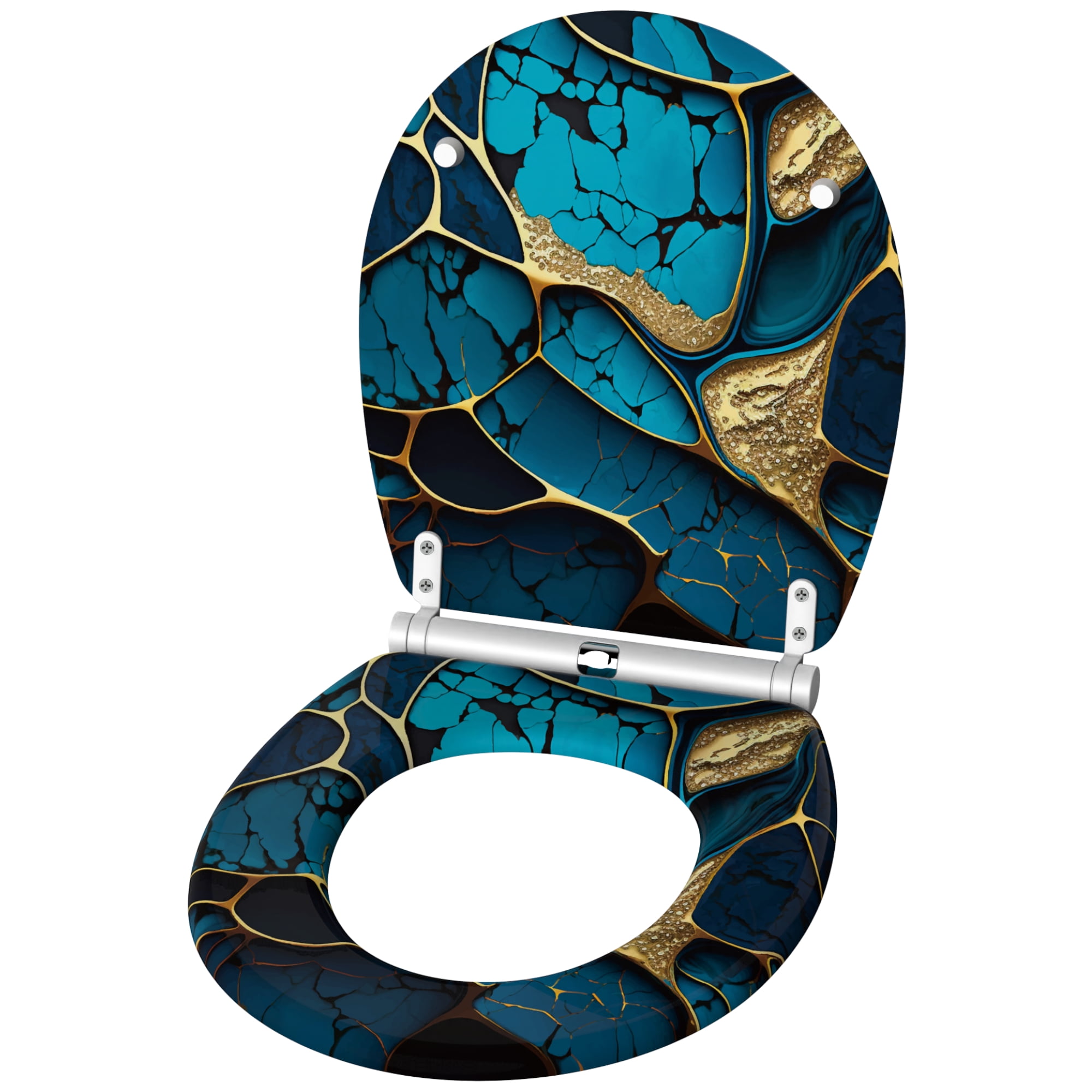 Sanilo Toilet Seat ROUND, Soft Close, One-Click Quick Release, Easy Installation, Non-Slip, Easy to Clean (Marble Cobalt)