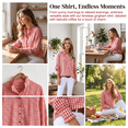 thumbnail image 7 of QSAWXQZ Women's Checkered Striped Blouse Button Down Rolled up Long Sleeve Tops Red L, 7 of 7