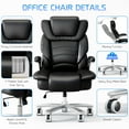 thumbnail image 5 of iooHug Big and Tall Office Chair 400lbs, Ergonomic Desk Chair with Lumbar Support, Flip-Up Arms, Faux Leather High Back Computer Chair for Home Office, Black, 5 of 7