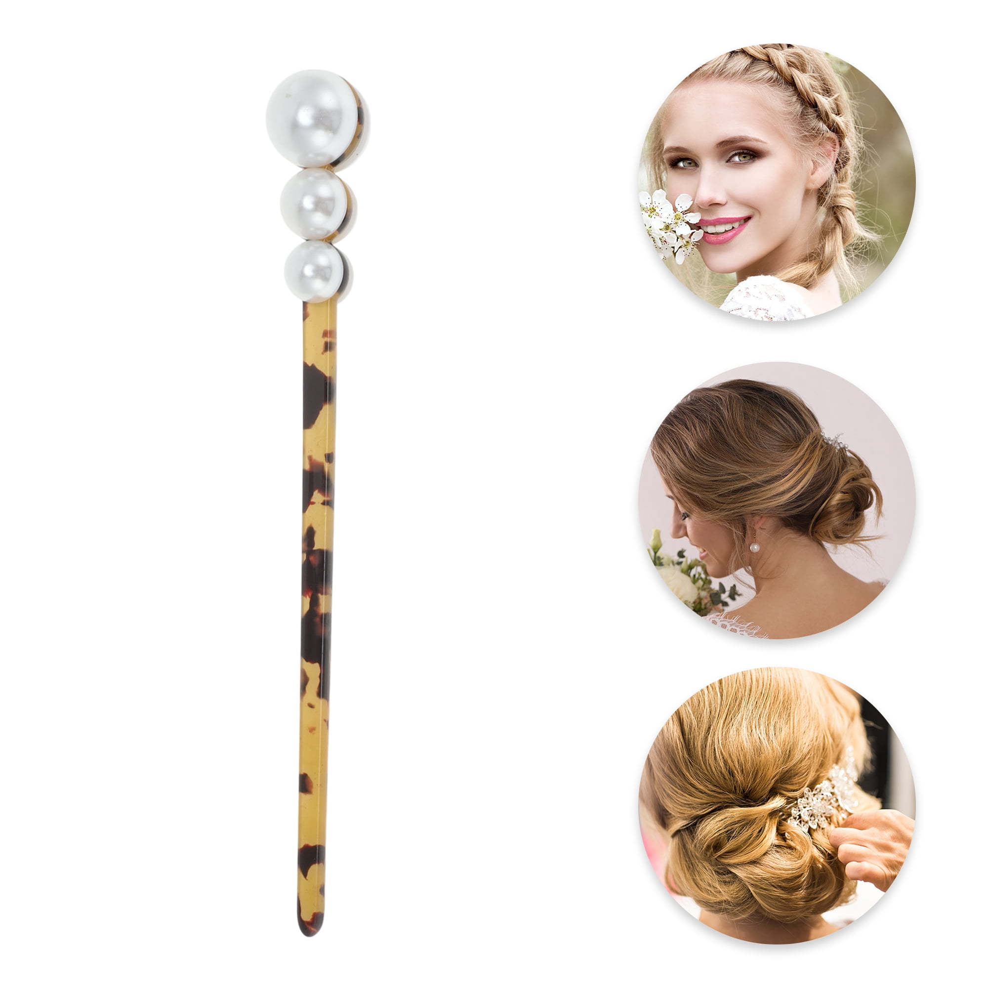 Unique Bargains Leopard Faux Pearl Hair Chopstick for Women White Black 1 Pc