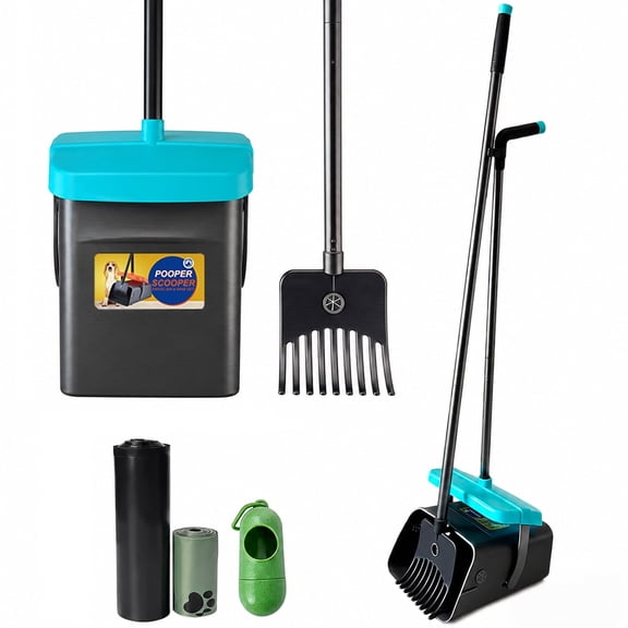 LJSXFI Dog Pooper Scooper, 46" Long Handle Pooper Scooper Swivel Bin & Rake Kit for Large Medium Small Dogs, Dog Poop Scoop for Yard, Lawn