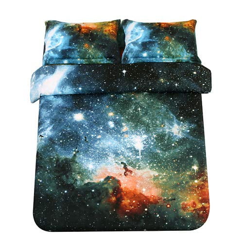 Sandyshow Galaxy Quilt Cover Duvet Sheets Space Outer Bedding Set Fitted Flat Sheet With 2 Matching Pillow Cases Queen Size Comforter Not Include Canada Space Sheets Outer Bedding Set, Queen Size Space Bedding