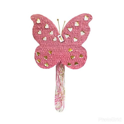 APINATA4U Pink & Gold Butterfly Pinata Pull Strings & Whack Style
