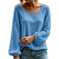 thumbnail image 5 of Admvng Top for Women Linen Cotton Long Sleeve Casual Round Neck Pullover Blouse, 5 of 7