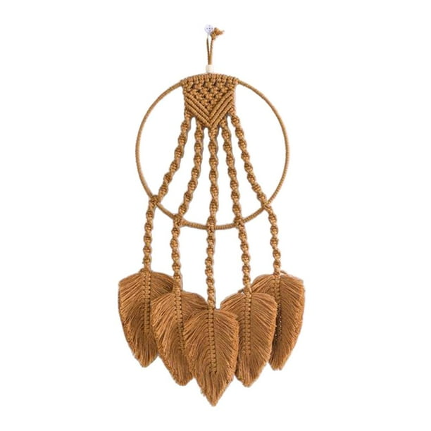 Tapiz de pared bohemio de macramé, cuerda tejida, atrapasueños, arte para decoración del hogar marrón