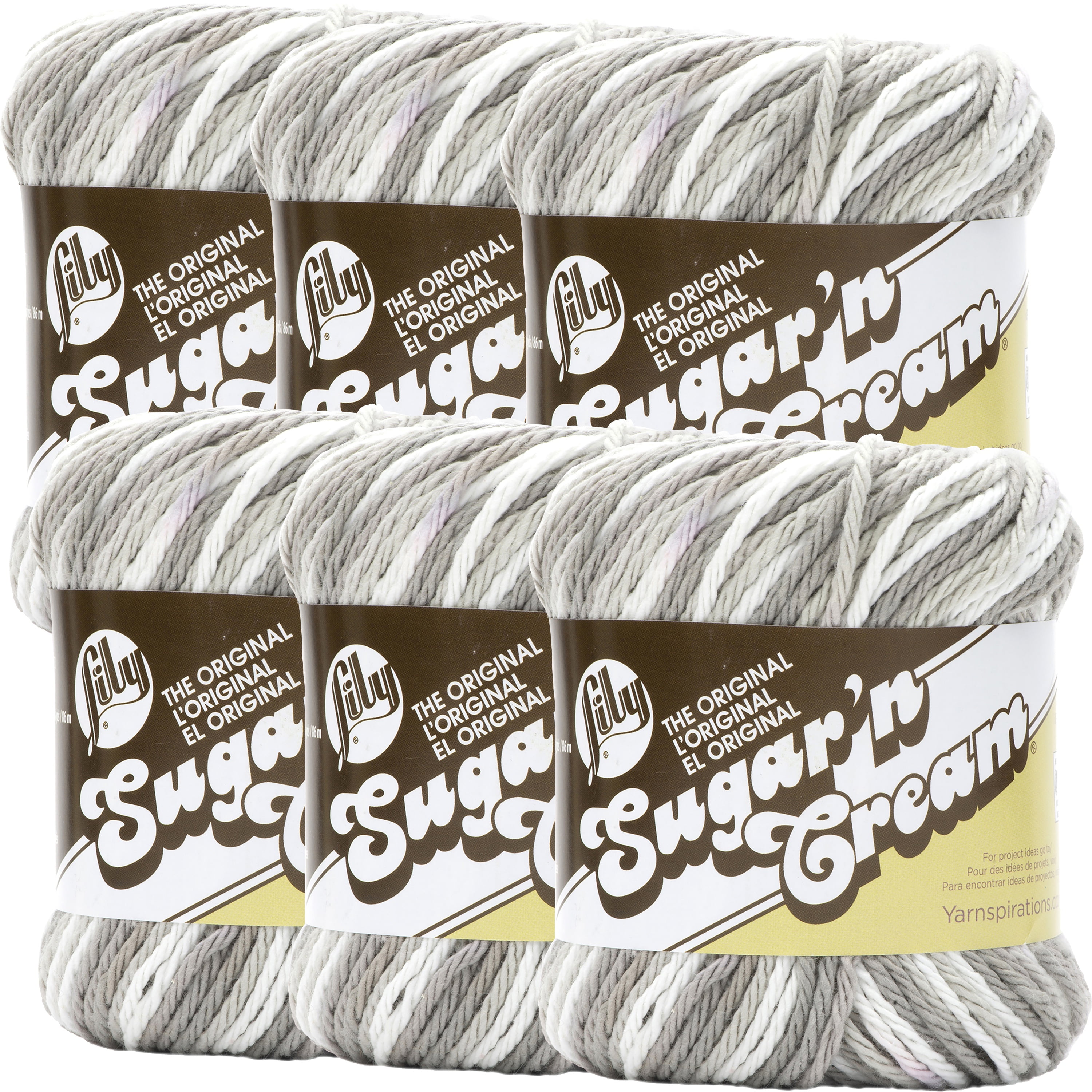 Lily Sugar'n Cream Yarn OmbresGreige Ombre, Multipack Of 6