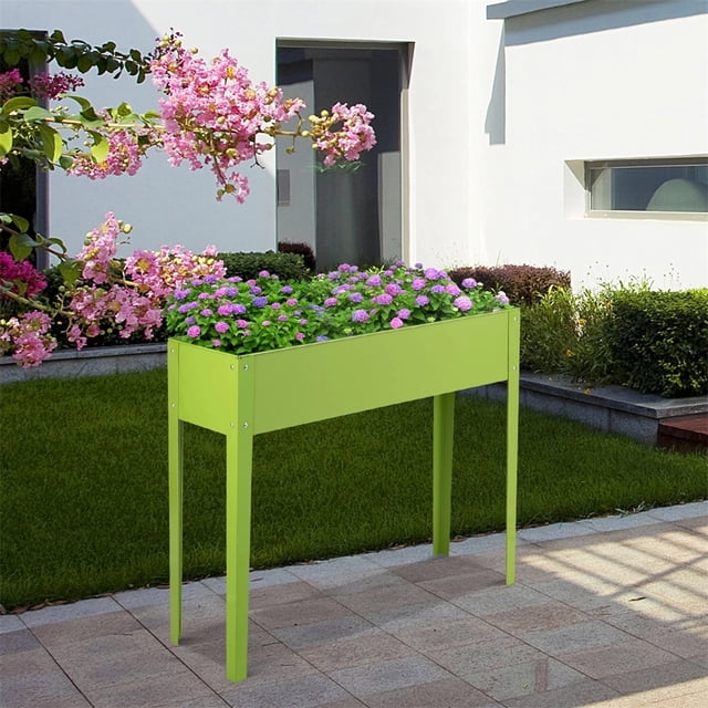 Costway Maceta Elevada de Metal 101 x 31 x 80 cm con 2 Hoyos de Drenaje para Fruta Verdura Flores Verde