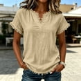 thumbnail image 5 of ByworldtasicNo Boundaries Womens Summer Short Sleeve V Neck T-Shirt Cute Lace Scallop Trim Tee Loose Fit Tops, 5 of 8