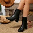 thumbnail image 5 of Stylish Round Toe Leather Mid Calf Boots with Sole Heel for Women Comfortable Zip Up Ankle Booties Casual Winter Fashion Footwear, 5 of 7