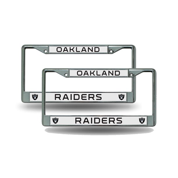 Rico Oakland NFL Raiders Chrome Metal (2) License Plate Frame Set