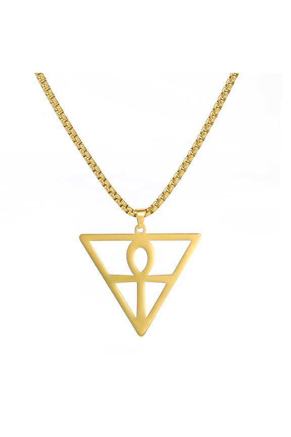 Stainless Steel Inverted Triangle Necklaces Vintage Egyptian For Men Women Box Chain Adjustable