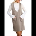 thumbnail image 3 of Vestido Corto de Punto Liso Sin Mangas con Cuello en V y Bolsillos para Mujer Flor Gris L, 3 of 10