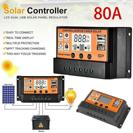 

MPPT Solar Panel Regulator Charge Controller Auto Focus Tracking 12/24V 80A
