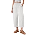 thumbnail image 3 of Linen Capri Pants for Women Ihhxva 3/4 Length Solid Color Elastic Waist Adjustable with Pockets Summer Beach Vacation Lounge Cropped S-2XL, 3 of 7