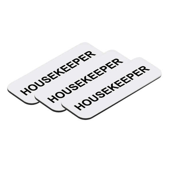 Housekeeper 1 x 3" Name Tag/Badge, White, (3 Pack)