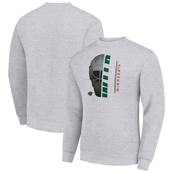 Men's Starter Heather Gray Minnesota Wild Half Helmet Team Logo Pullover Sweatshirt