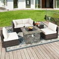 thumbnail image 1 of Costway 6 PCS Patio Wicker Furniture Set 34.5" Fire Pit Table W/Cover Off White, 1 of 9
