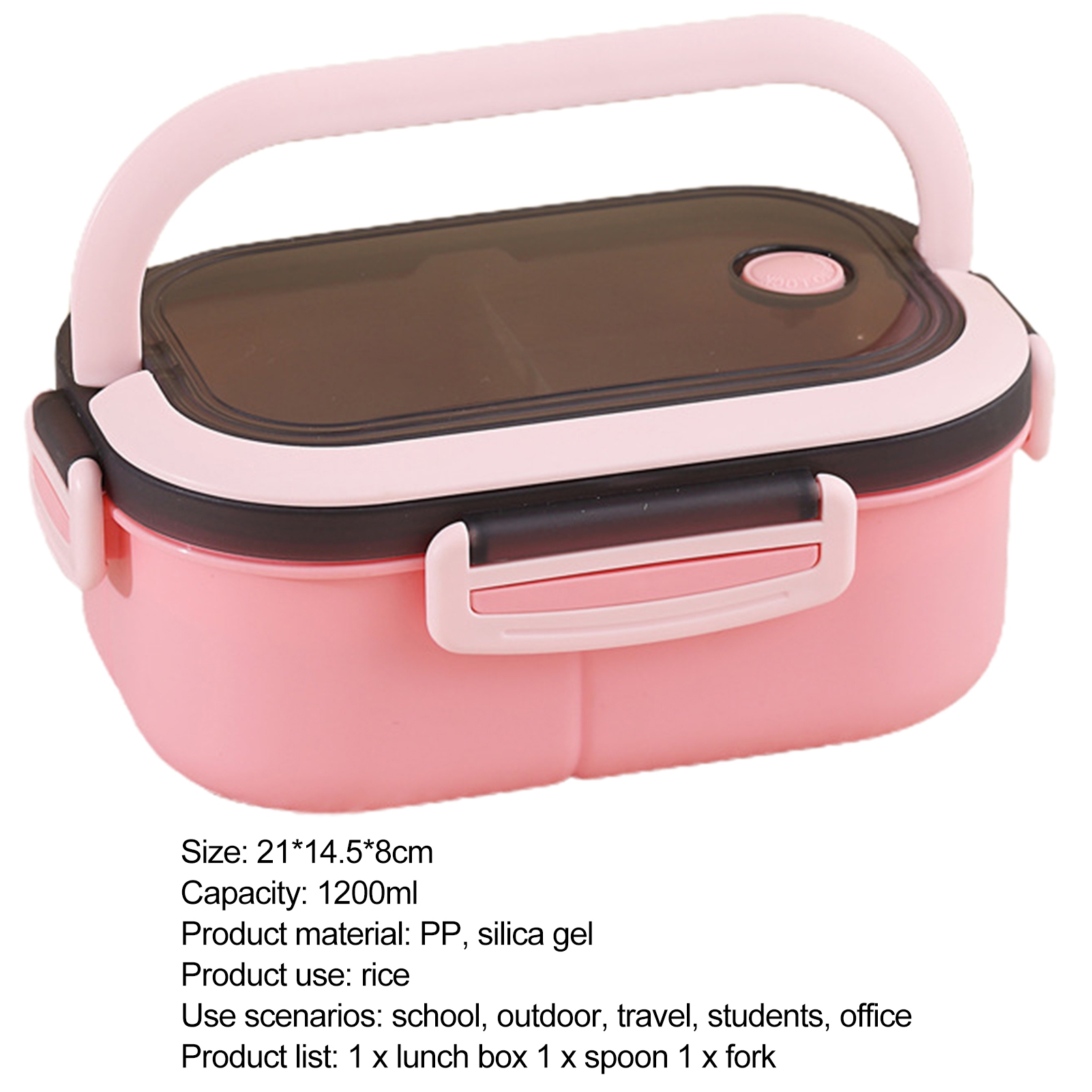 1set 1200ml Plastic Lunch Box With Utensils, Bag And Microwaveable