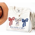 thumbnail image 2 of VibeNest Studio Unisex Red White and Blue Coquette Bows 250 Years America Patriotic Garment Dyed Graphic T-Shirt, 2 of 8