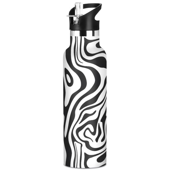 ALAZA Black Liquid Pattern Stainless Steel Water Bottle Vacuum Insulated Leak-Proof Tumbler with Straw Handle 20oz