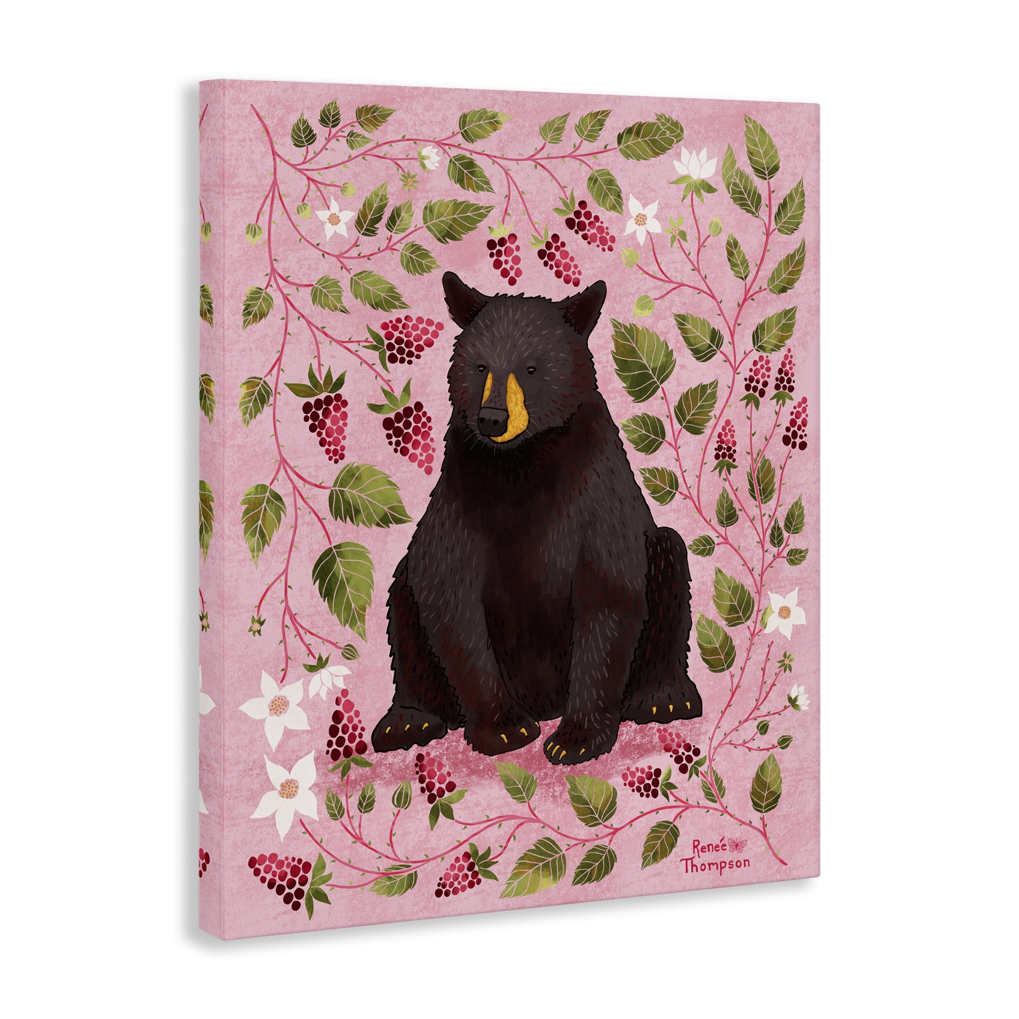 Stupell Industries Bear & Blackberry Plants Animals Painting Wrapped Canvas Art Print Wall Art, 36 x 48