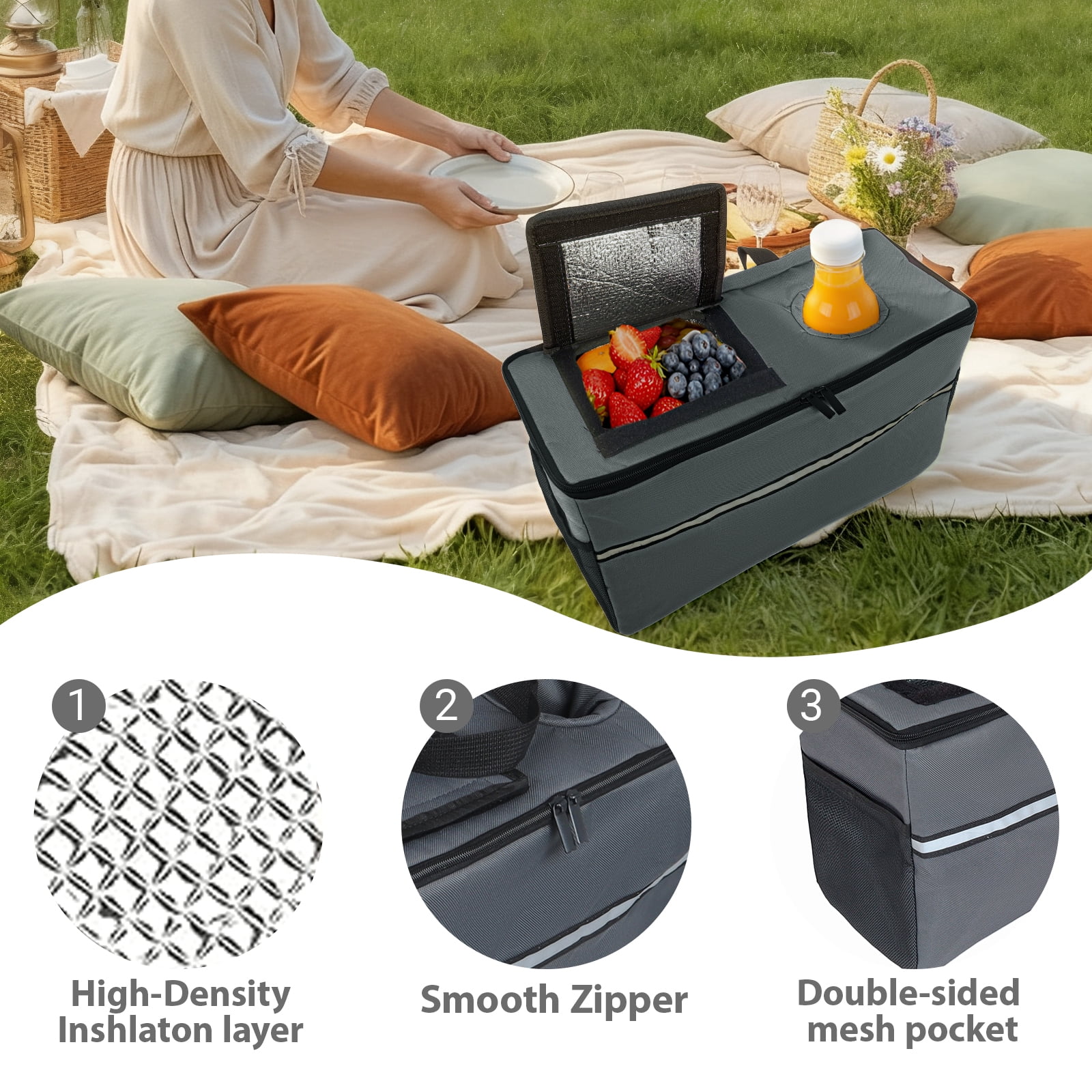 Patented 3‑in‑1 Folding Wagon Cart with Bench Seat & Storage, 500lbs Heavy‑Duty 180L All‑Terrain Utility Wagon with 1 Ice Pack, for Camping Beach Garden Sports, Gray