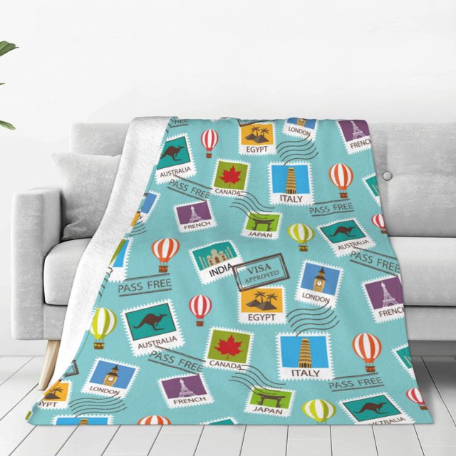 Fotbe World Travel1 Manta de Franela Acolchonada con Estampado, Súper Suave y Esponjosa, Extra Grande para Sofá, Cama, Uso Todo el Año-40"x30"