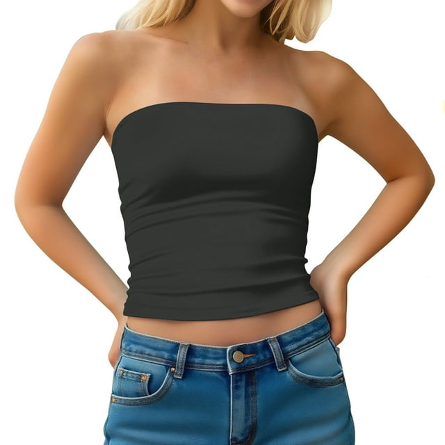 Mgmyaa Womens Strapless Tube Tops Basic Backless Sleeveless Bandeau Going Out Crop Tops Blouses Summer Clothes
