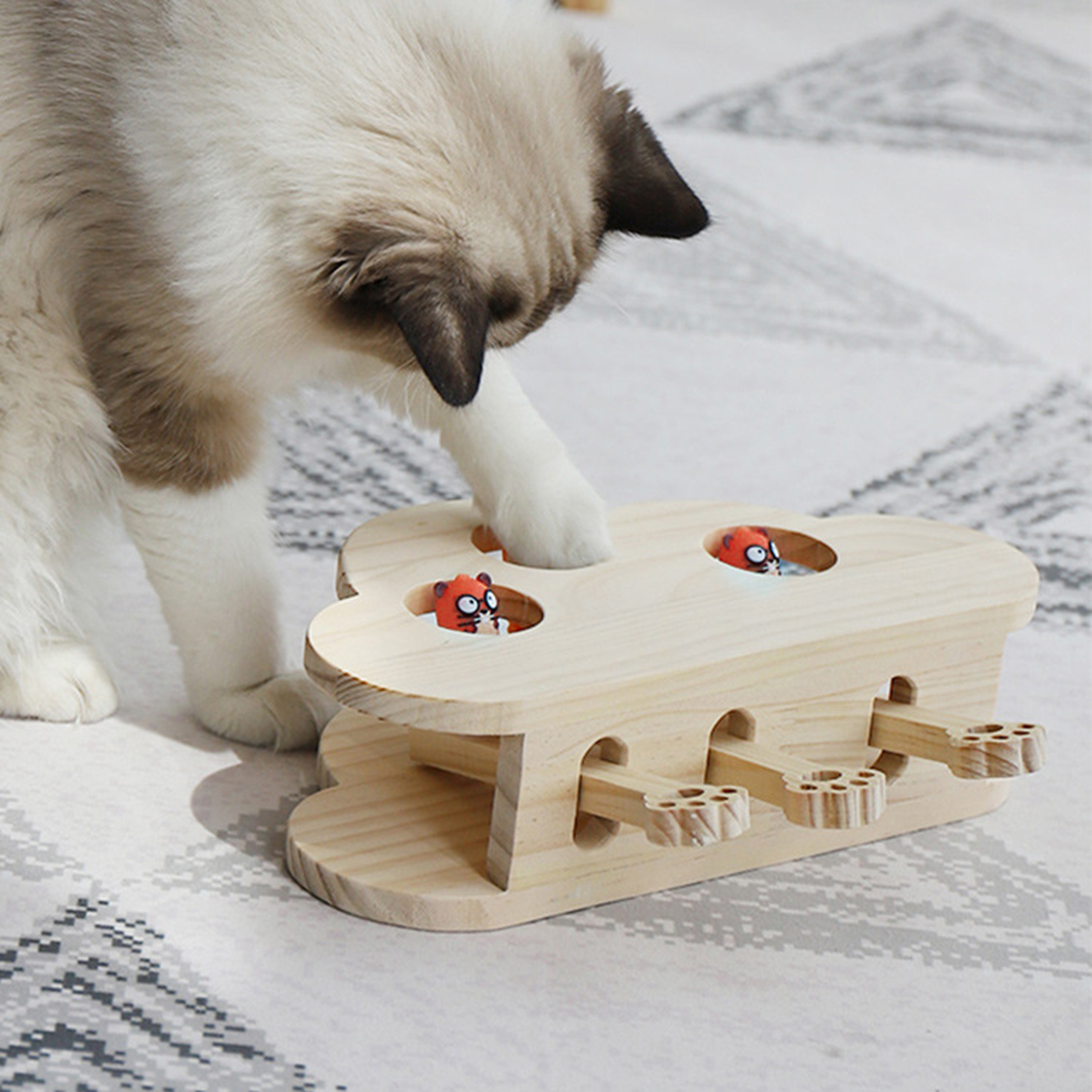 YIFAEUX Whack-A-Mole Cat Toy Wooden Interactive Cloud Shaped Cat Toy Whack A Mole Game Scratcher Cat Toy for Indoor Use
