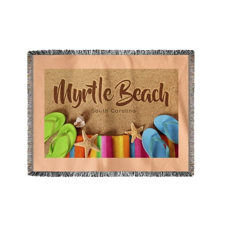 South Carolina Flip Flops - Myrtle Beach, South Carolina - Flip Flops on Beach - Lantern Press Photography (60x80 Woven Chenille Yarn Blanket)
