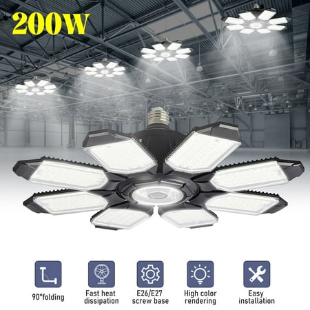 

Garage Lights High Bay Light LED Garage Lights with 8 Panels Adjustable 200W Bright 6500K Warehouse Residential Barn Factory Workshop Lighting Hanking Shop light 1Pack